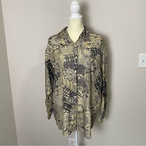 Vintage Details Express 100% Silk Button Front Floral Paisley Blouse Women's LG - Picture 8 of 16